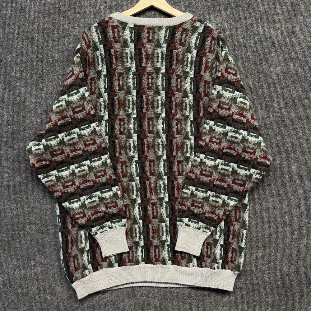 VTG 90s S.W. Casuals Tall Man Geometric Knit Sweater 3XLT Coogi Style Aztec - Picture 7 of 11